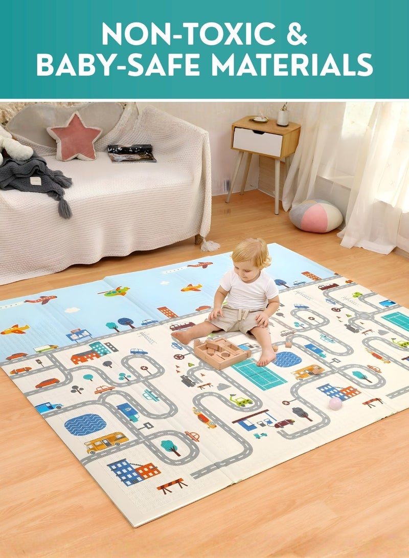 جوني سجادة لعب للأطفال والرضع – سجادة أرضية كبيرة قابلة للطي للزحف، مقاومة للماء وغير قابلة للانزلاق، ناعمة وغير سامة، مبطنة كسجاد لعب للأطفال للاستخدام الداخلي ووقت الاستلقاء على البطن - Image 2